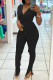 Black Fashion Casual Solid Bandage Slit V Neck Short Sleeve Two Pieces