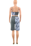 Grey Casual Print Patchwork Spaghetti Strap Sleeveless Two Pieces