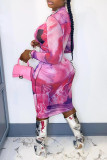 Multicolor Fashion Casual Print Basic O Neck Long Sleeve Dresses