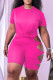 Burgundy Sexy Solid Ripped Bandage O Neck Short Sleeve Two Pieces
