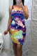 Purple Sexy Print Patchwork Strapless Pencil Skirt Dresses