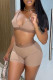 Camel Sexy Casual Solid Backless V Neck Sleeveless Two Pieces
