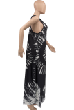 Black Sexy Print Patchwork V Neck Straight Dresses