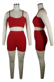 Red Casual Solid Patchwork Spaghetti Strap Sleeveless Two Pieces