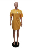 Yellow Fashion Casual Solid Basic Hooded Collar Short Sleeve Dress