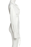 Cream White Sexy Solid Patchwork Turndown Collar Waist Skirt Dresses