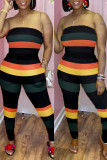 Red Fashion Sexy Striped Print Backless Strapless Regular Jumpsuits