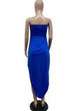 Blue Sexy Solid Patchwork Strapless Irregular Dress Dresses