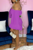 Purple Casual Solid Patchwork Off the Shoulder Long Sleeve Two Pieces