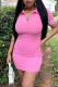 Pink Fashion Casual Solid Basic Turndown Collar Short Sleeve Dress