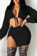 Black Sexy Solid Slit Turndown Collar Long Sleeve Two Pieces