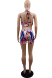 Pink Sexy Street Print Hollowed Out Patchwork Swimwears