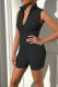 Black Casual Solid Patchwork Zipper Collar Skinny Rompers
