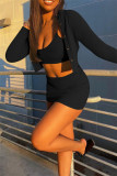 Pink Sexy Casual Solid Cardigan Vests O Neck Long Sleeve Three-piece Set