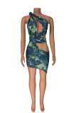 Multi-color Sexy Print Patchwork Halter Sleeveless Two Pieces