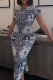 Blue Casual Print Patchwork O Neck Pencil Skirt Dresses