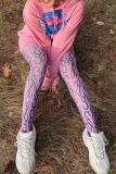 Pink Sexy Print Patchwork Skinny Mid Waist Pencil Full Print Bottoms