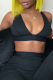 Black Sportswear Solid Patchwork V Neck Sleeveless Two Pieces