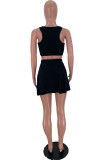 Black Casual Solid Patchwork Spaghetti Strap Sleeveless Two Pieces