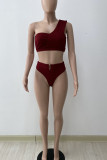 Deep Blue Casual Solid Patchwork Asymmetrical Swimwears