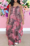 Peach Fashion Sexy Tie Dye Printing Spaghetti Strap Sleeveless Dress
