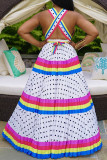 White Sexy Striped Print Polka Dot V Neck A Line Dresses