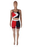 Red Black Sexy Casual Print Backless Spaghetti Strap Sleeveless Two Pieces