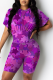 Purple Casual Print Patchwork O Neck Short Sleeve Two Pieces