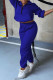 Deep Blue Fashion Casual Solid Zipper Turndown Collar Two Pieces