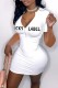 White Fashion Casual Letter Embroidery Basic Zipper Collar Short Sleeve Dress
