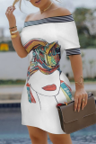 Apricot Fashion Sexy Off The Shoulder Sleeveless Bateau Neck Pencil Skirt Knee Length Print Dresses