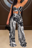 Black Sexy Print Patchwork Strapless Sleeveless Two Pieces