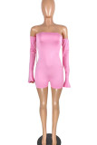 Pink Street Solid Patchwork Frenulum Backless Strapless Skinny Rompers