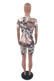 Pink Fashion Casual Camouflage Print Basic O Neck Skinny Romper