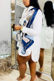 White Casual Solid Patchwork Asymmetrical Turndown Collar Shirt Dress Dresses
