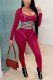 Red Sexy Sportswear Long Sleeve V Neck Regular Sleeve Short Patchwork Two Pieces