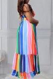 Red Sexy Striped Patchwork POLO collar Cake Skirt Dresses