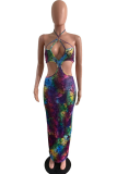 Colour Sexy Print Hollowed Out Halter Pencil Skirt Dresses