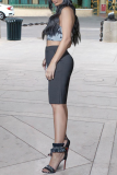Grey Casual Print Patchwork Spaghetti Strap Sleeveless Two Pieces