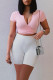Pink Fashion Casual Solid Basic V Neck Short Sleeve Two Pieces