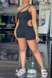 White Fashion Sexy Solid Hollowed Out Backless One Shoulder Skinny Romper