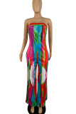 Red Sexy Print Bandage Patchwork Strapless Straight Jumpsuits