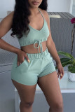 Apricot Casual Solid Patchwork Frenulum Halter Sleeveless Two Pieces
