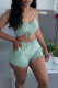Grass Green Casual Solid Patchwork Frenulum Halter Sleeveless Two Pieces