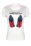 White Fashion Casual Print Basic O Neck T-Shirts