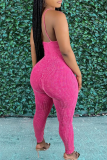Rose Red Sexy Solid Patchwork Spaghetti Strap Skinny Jumpsuits