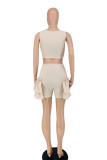 Apricot Sexy Casual Solid Patchwork Square Collar Sleeveless Two Pieces