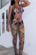 Colour Sexy Print Hollowed Out V Neck Sleeveless Two Pieces