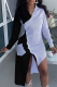 Black Casual Color Block Patchwork V Neck Irregular Dress Dresses