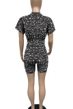 Leopard Print Casual Print Patchwork O Neck Short Sleeve Two Pieces